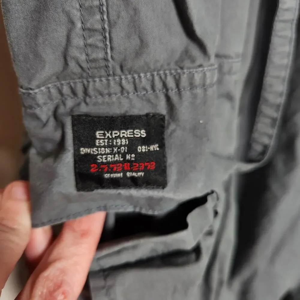 Express Y2K Paratrooper‎ Cargo Pants Men XL Grey Baggy Military Cotton Loose VTG